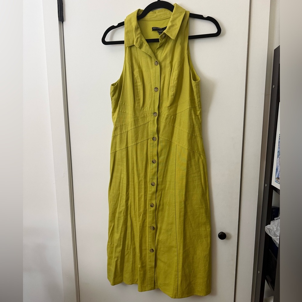 Maggy London Sleeveless Button-Front Lime Yellow Maxi Dress